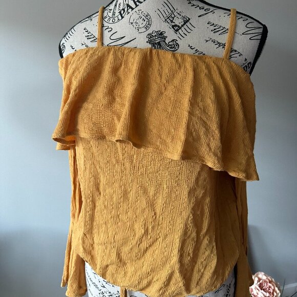 BCX Mustard Yellow Ruffle Tiered Sleeveless Top - Size XL - Picture 1 of 3